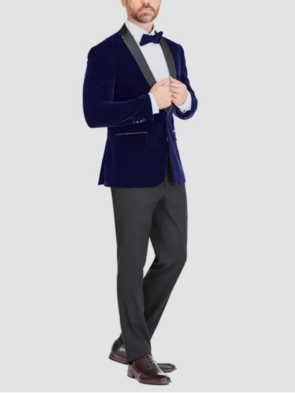 NWT Gino Vitale Men Slim Fit Velvet Shawl Lapel Tuxedo Set Blue Black Sz 44